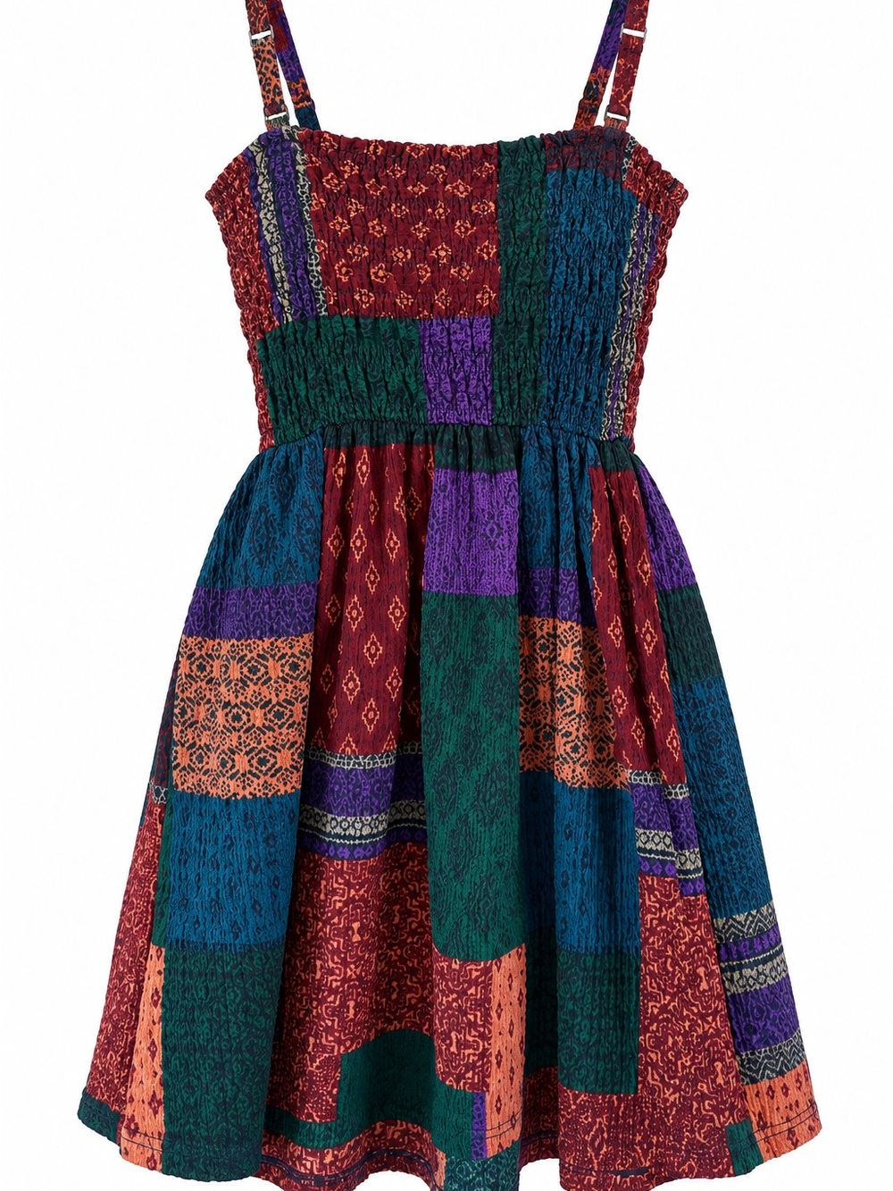 Earthbound Trading Co Patchwork Smocked Boho Mini Dress Small